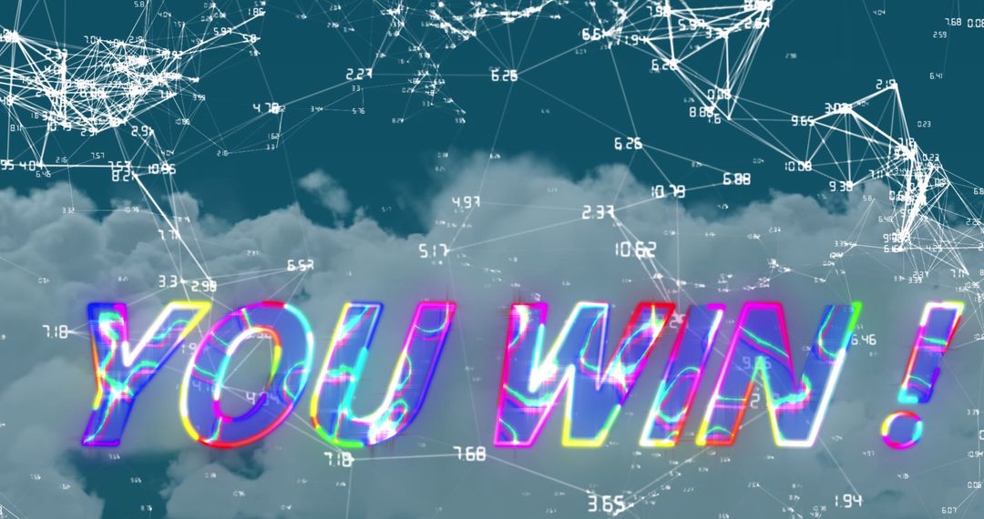 Colorful Win Message Over Digital Futuristic Sky