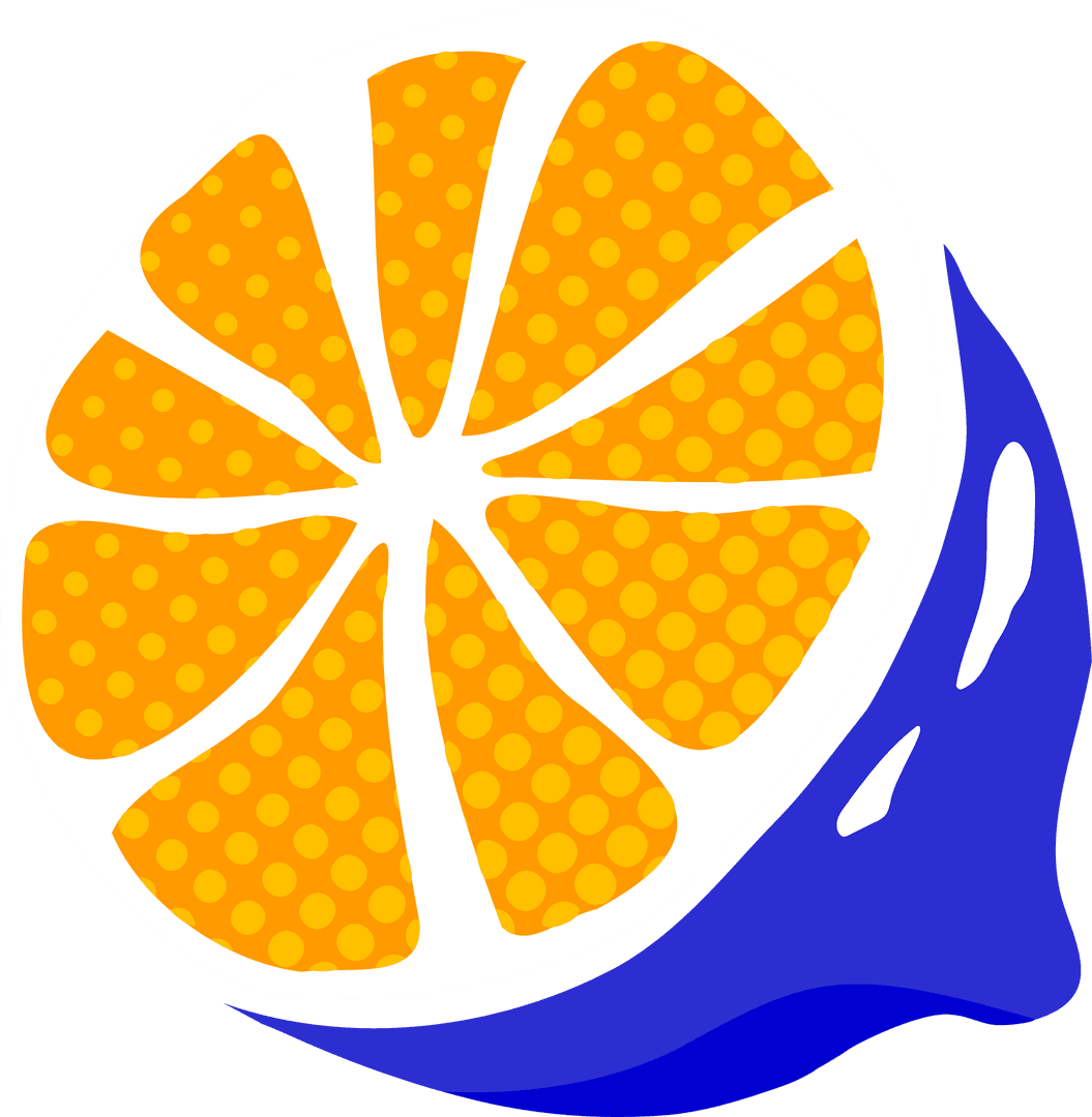 Vibrant Orange Slice with Abstract Blue Splash on Transparent