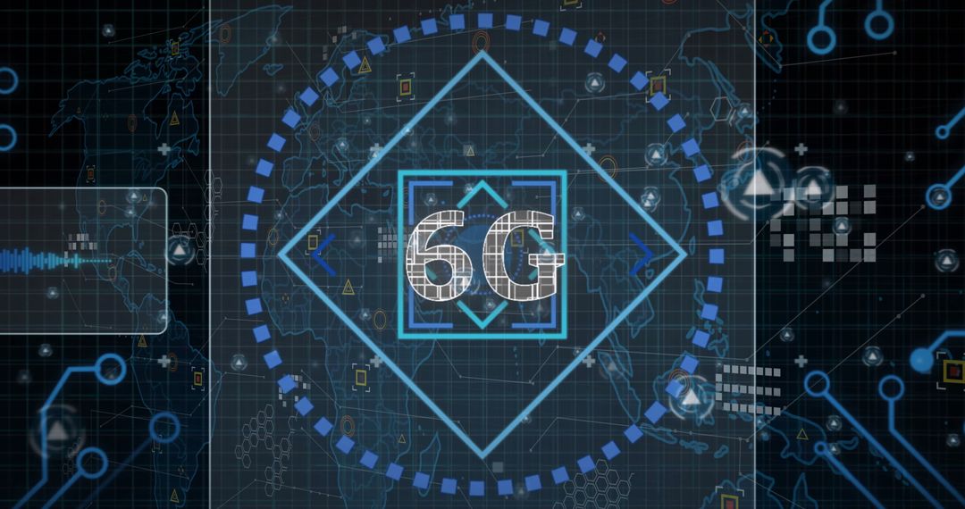 6G Technology Concept with Digital World Map Interface