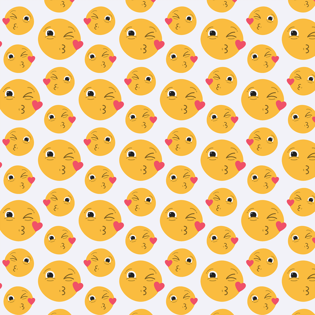 Seamless Kissing Emoji Pattern on Transparent Background