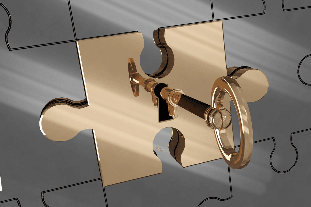 Golden Key Puzzle Lock on Transparent Background Vector Illustration