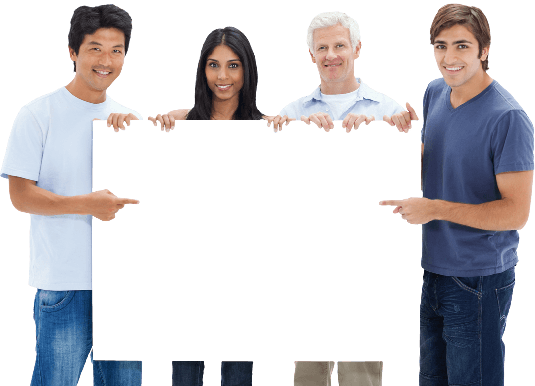 Diverse Group Holding Transparent Blank Sign for Custom Message