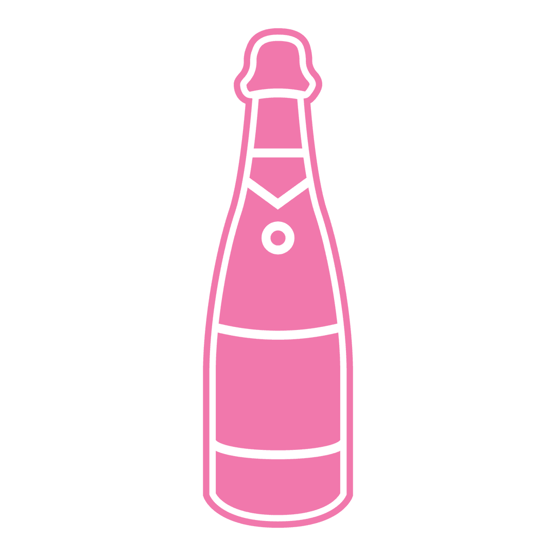 Pink Line Art Champagne Bottle with Copy Space on Transparent Background