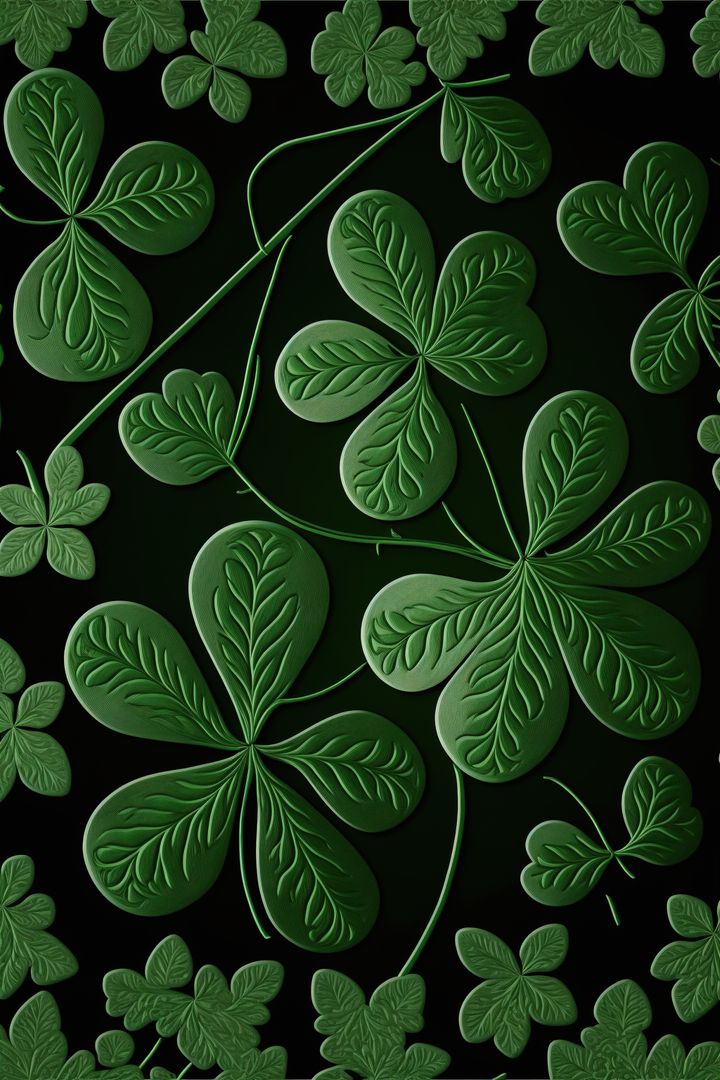 Patterned green shamrocks on dark background, created using generative ai technology - Free Images, Stock Photos and Pictures on Pikwizard.com