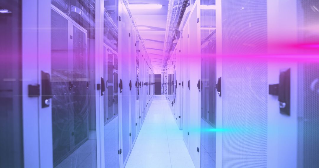 Futuristic Server Room Illuminated by Violet Lights