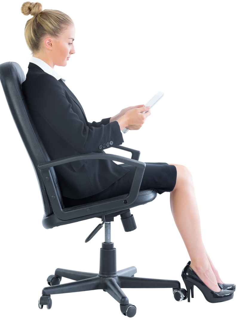 Transparent Image of Businesswoman Sitting and Reading Tablet on Swivel Chair - Download Free Stock Images Pikwizard.com