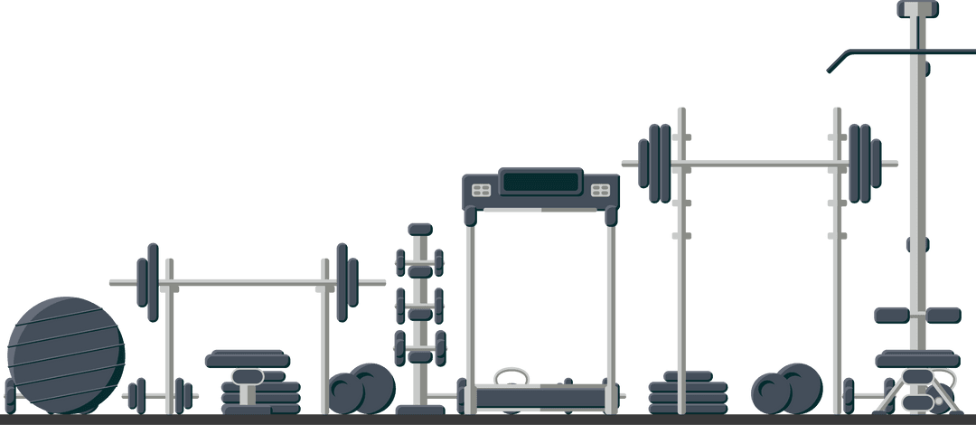 Flat Design Gym Equipment on Transparent Background