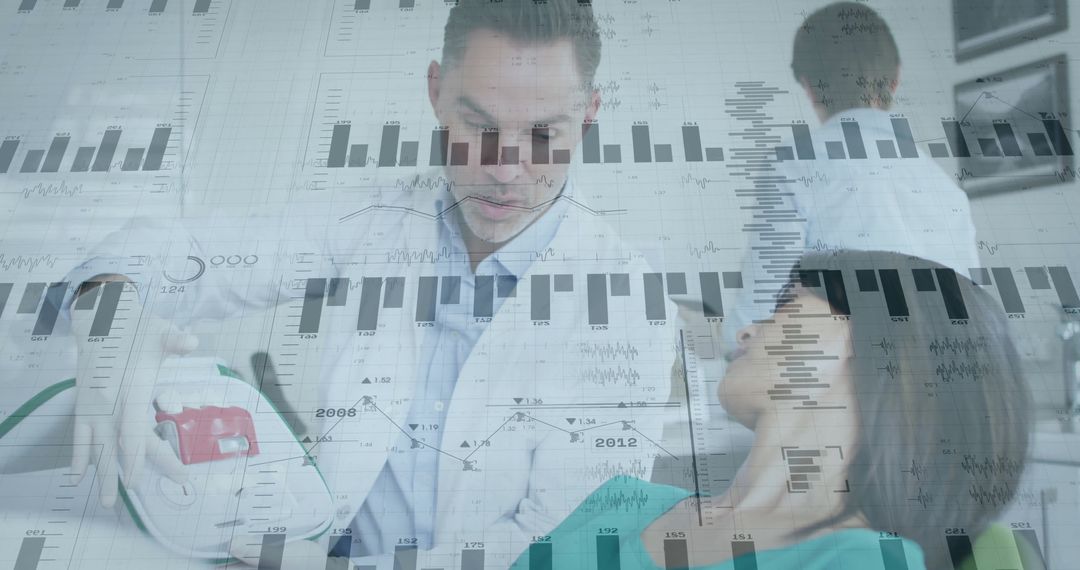 Doctor Using Defibrillator with Overlay of ECG Graphs in Clinic