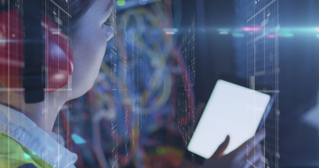 Woman Technician Using Tablet in High-tech Server Room