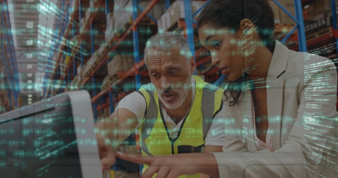 Team Analyzing Digital Data in Warehouse Environment