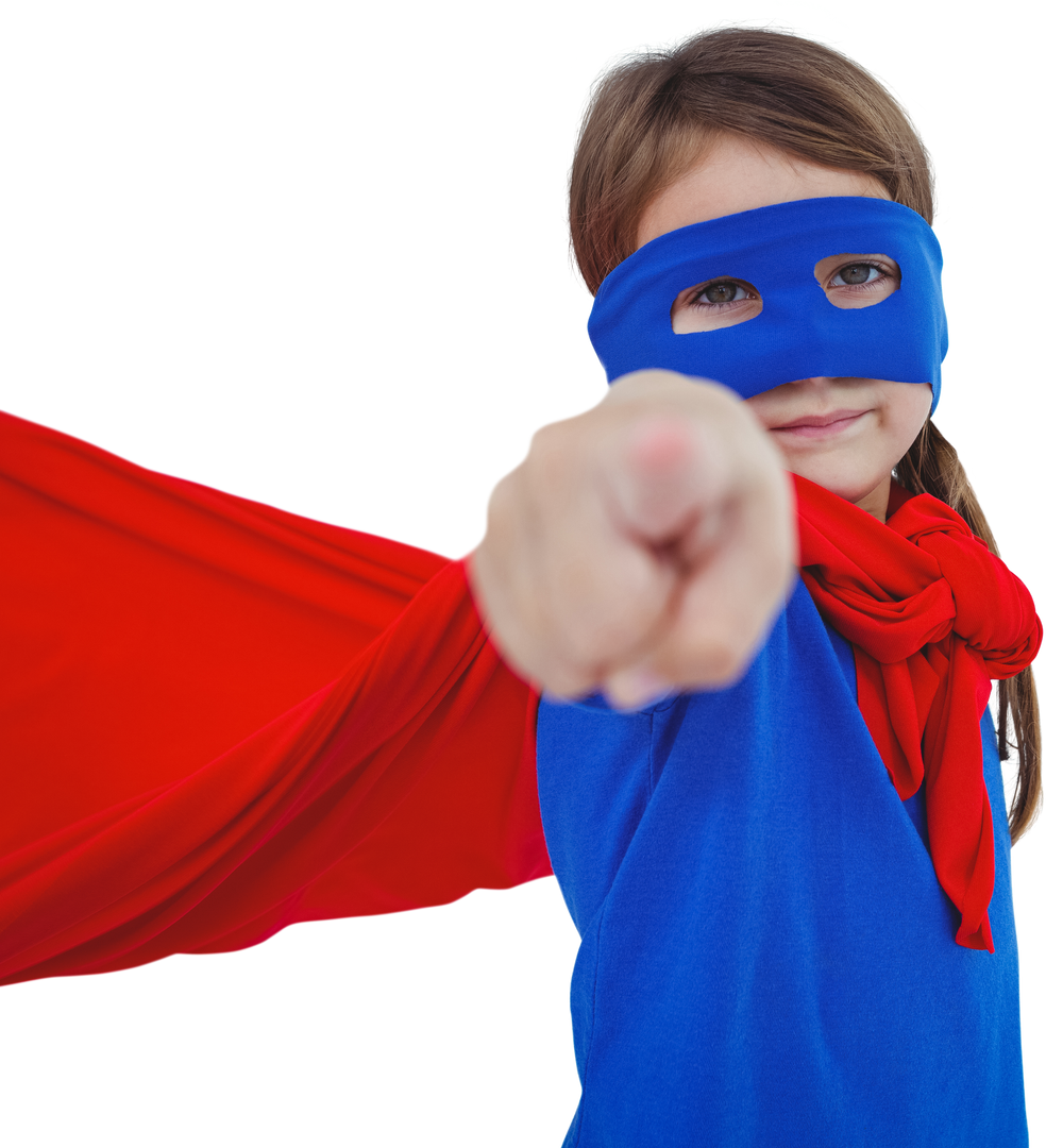 Masked Girl Pretending to be Superhero Pointing on Transparent Background - Download Free Stock Images Pikwizard.com