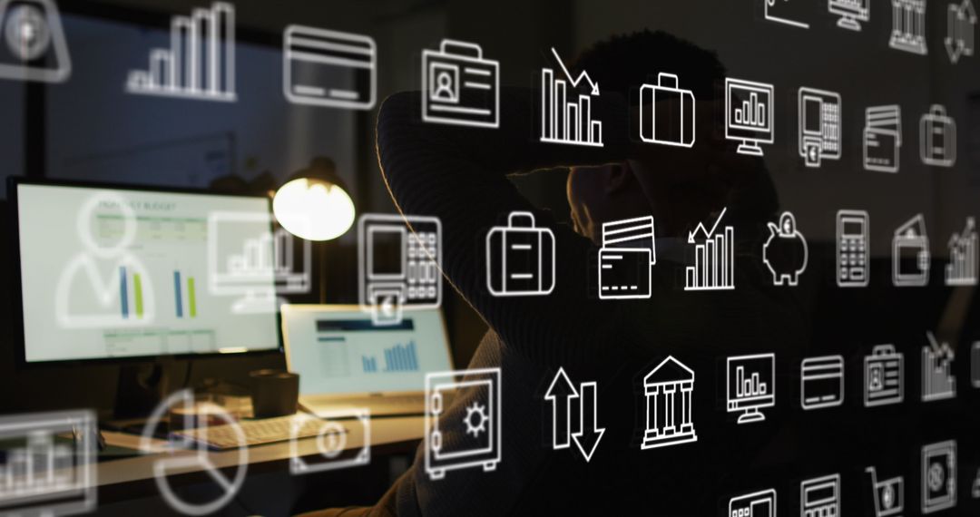 Tired Businessman Overwhelmed by Virtual Data Projections