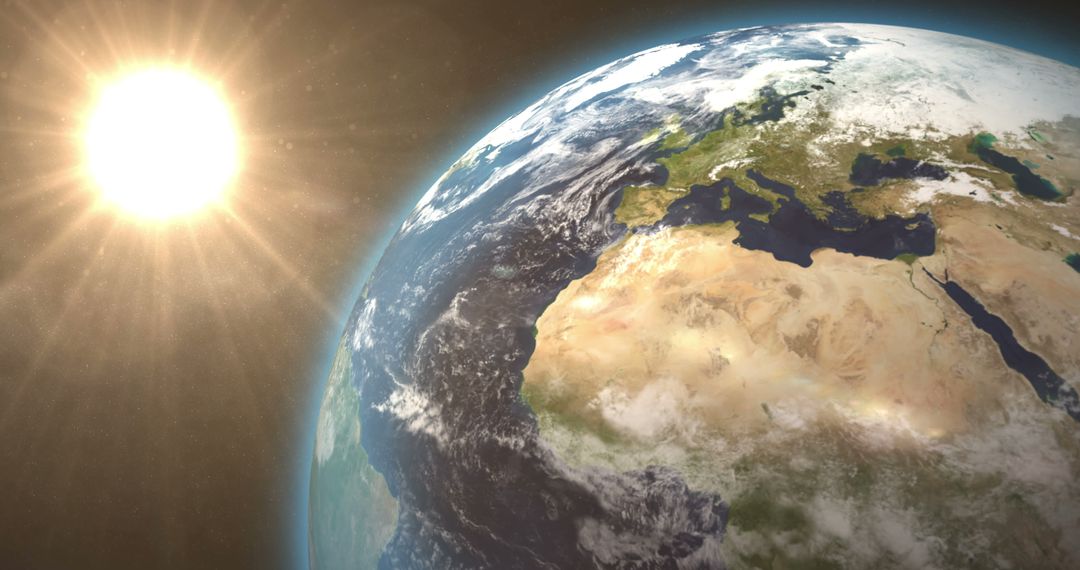 Revolving earth and bright sun in space - Free Images, Stock Photos and Pictures on Pikwizard.com