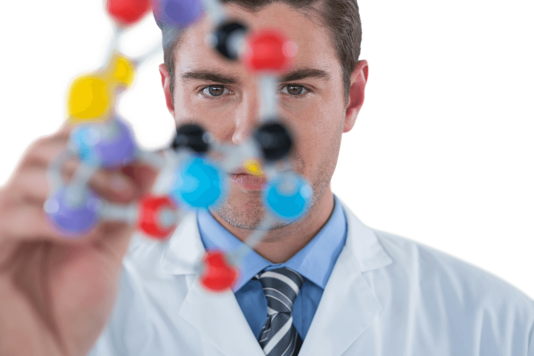 Young Scientist Holding Molecule Structure Transparent Background