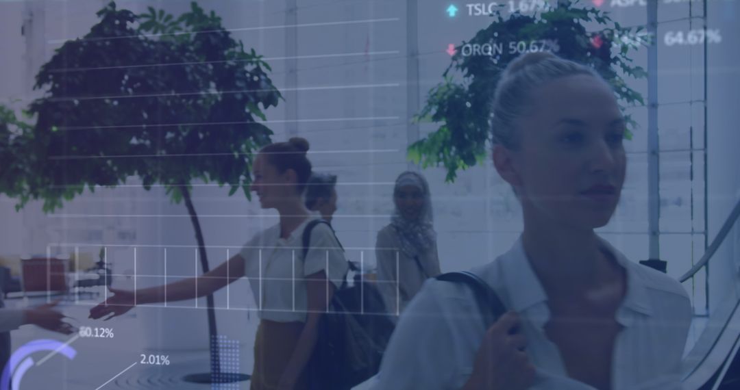 Global Business Team with Digital Financial Data Overlay