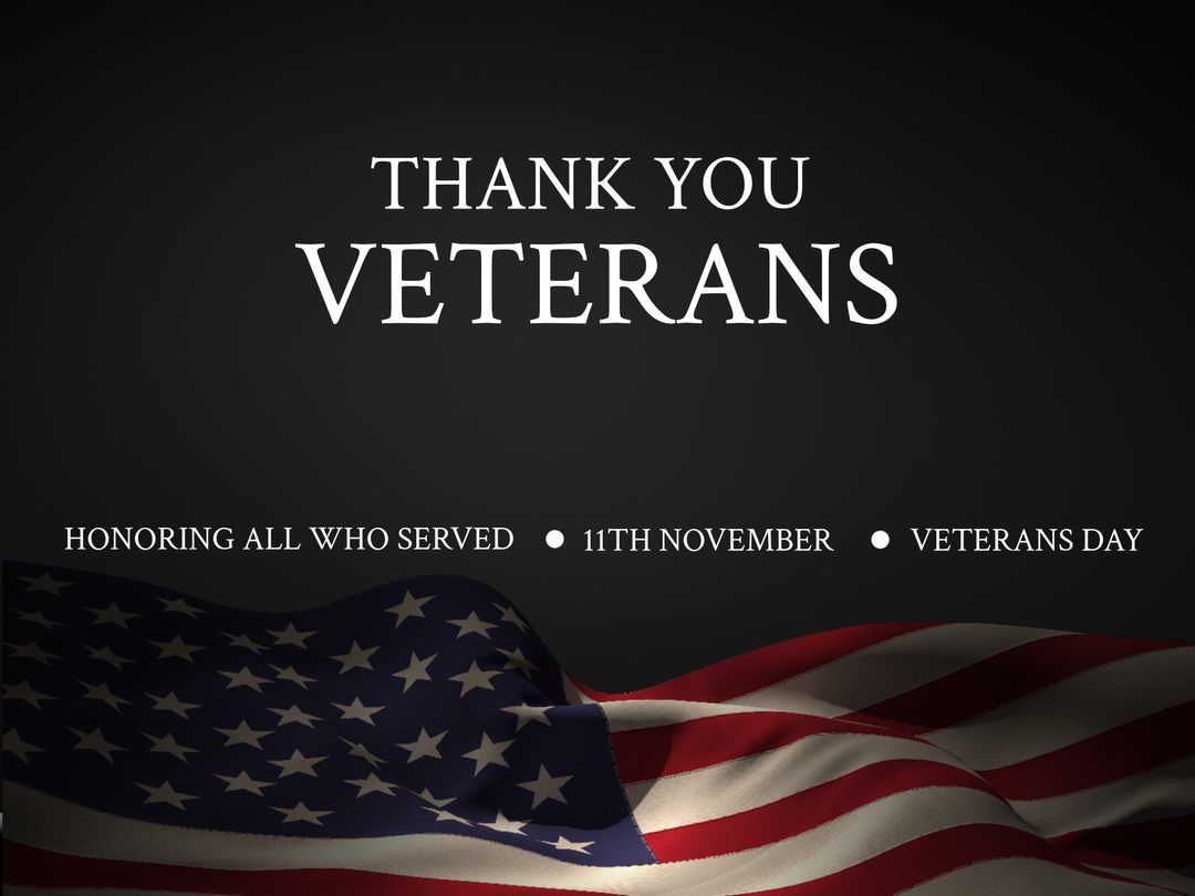 Thank You Veterans Text with American Flag Background