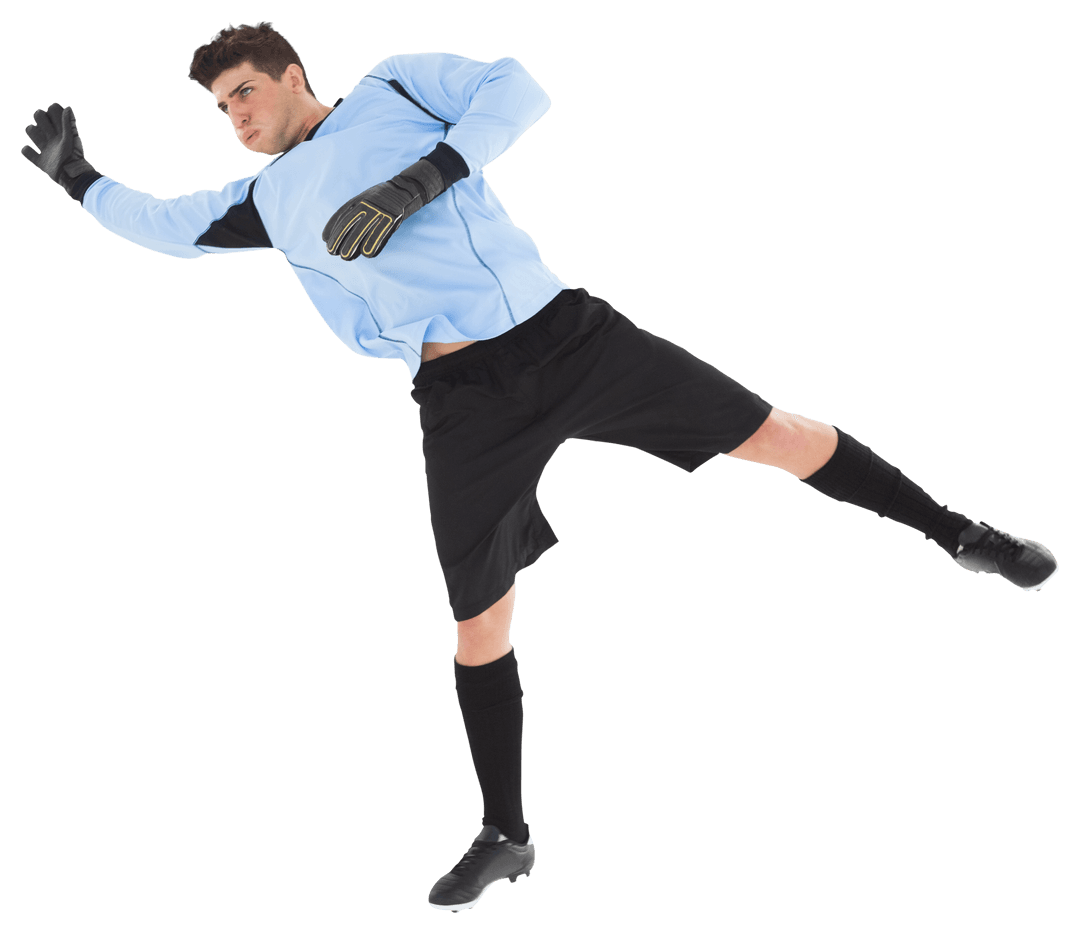 Goalkeeper Jumping to Catch Ball on Clear Background