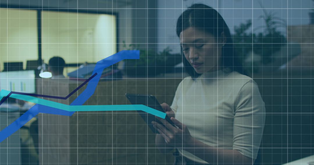 Businesswoman Analyzing Growth Data with Digital Tablet in Office