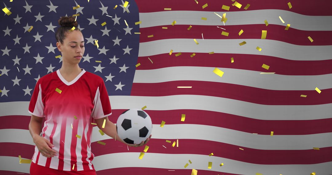 Confident Female Soccer Player with American Flag Background - Free Images, Stock Photos and Pictures on Pikwizard.com