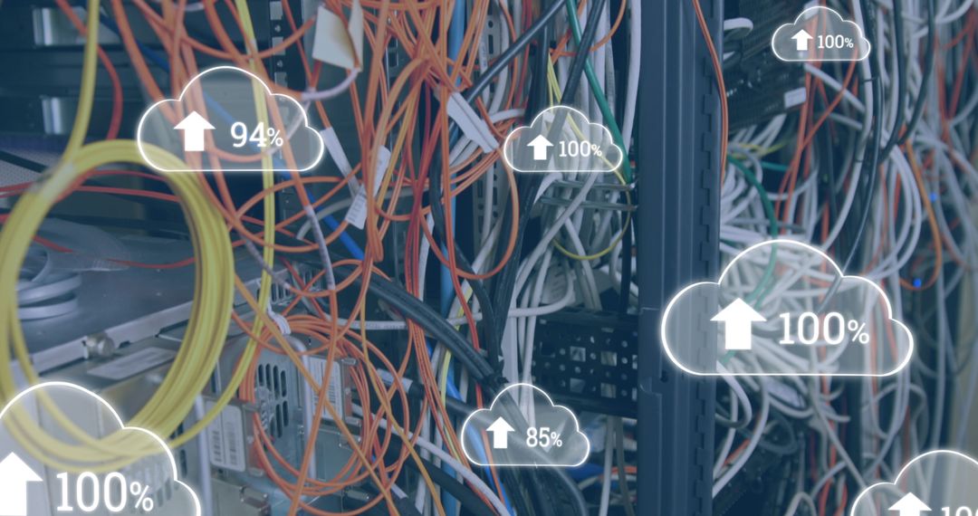 Cloud Computing Symbols Over Server Hardware Infrastructure