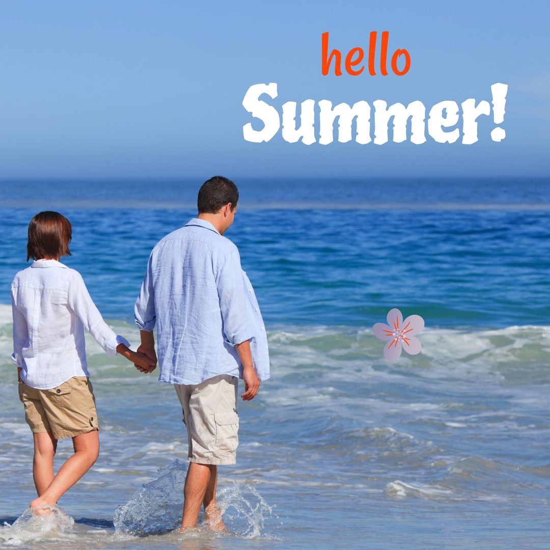 Couple Enjoying a Leisurely Walk on Summer Beach