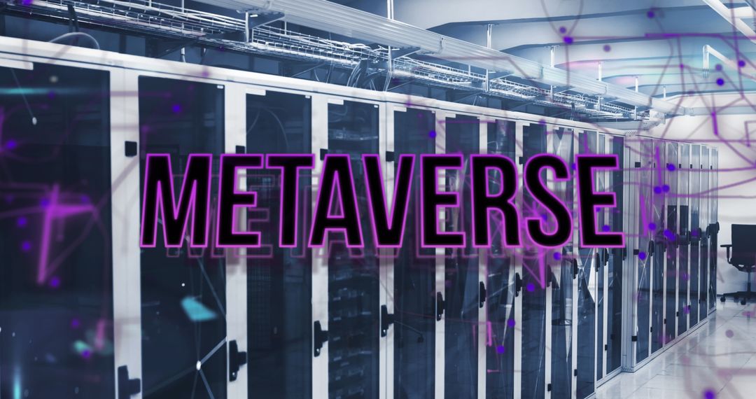Metaverse Concept with Data Server Racks in Futuristic Network