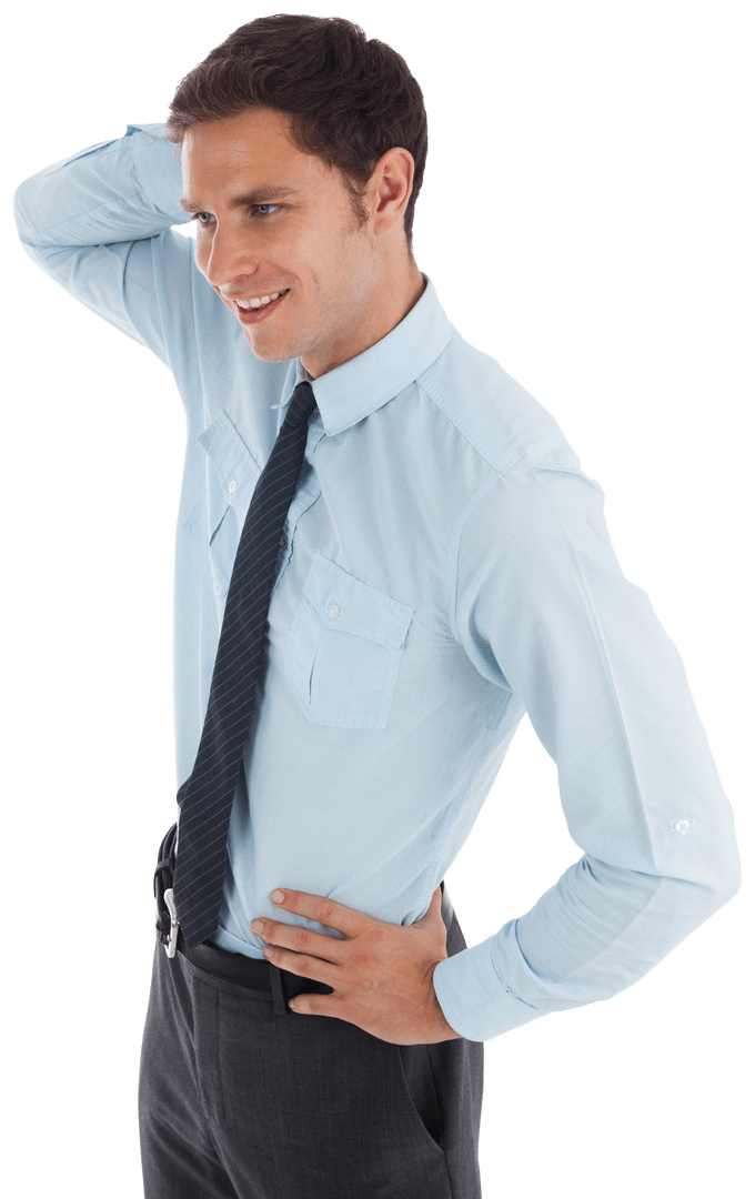 Happy Businessman Holding Head on Transparent Background