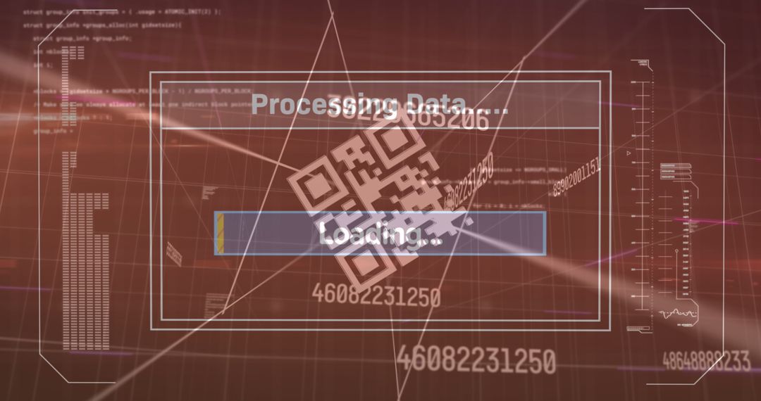 Data Processing Interface with QR Code Over Digital Background