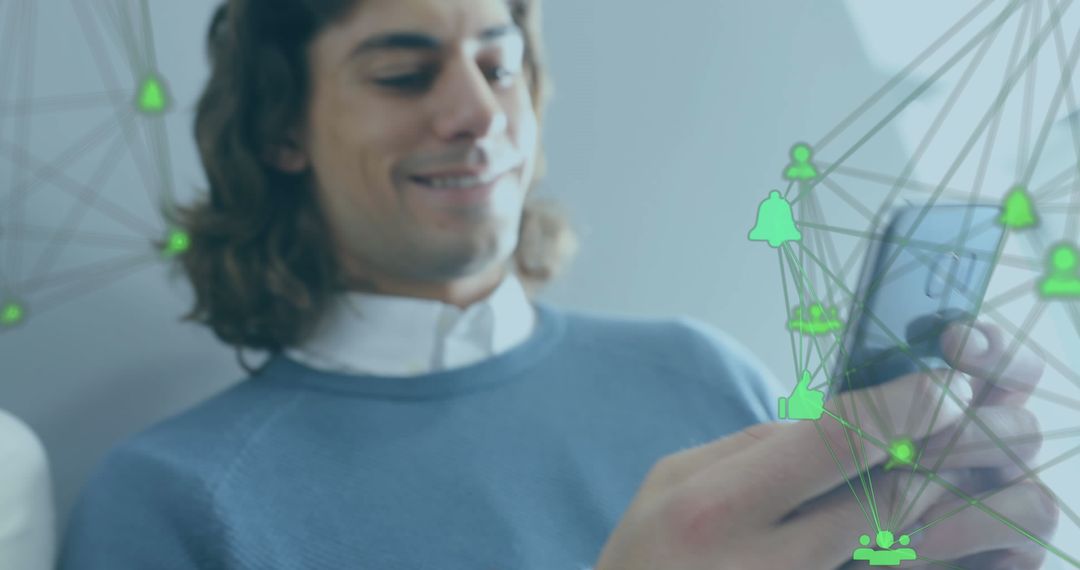 Businessman Connected Globally Using Smartphone with Interface Icons