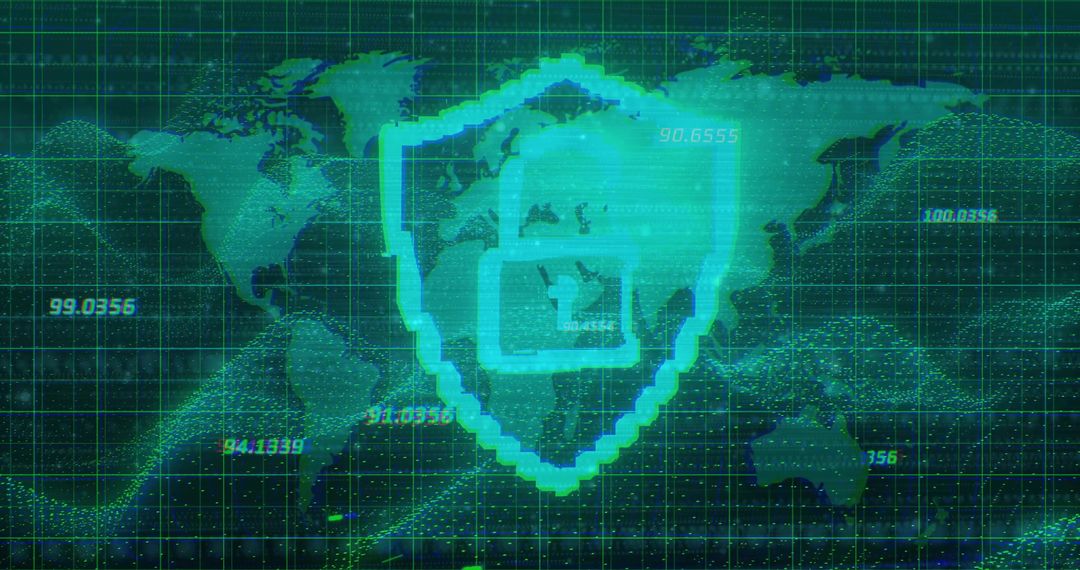 Global Cybersecurity Concept with Digital World Map and Icon