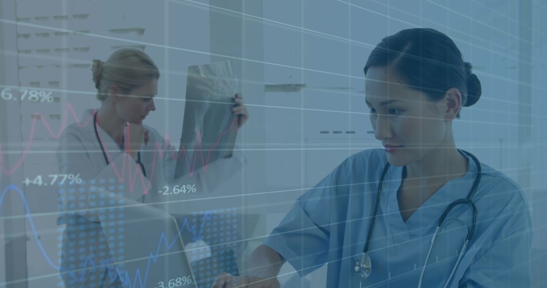 Healthcare Professionals Analyzing Data with Financial Graphs