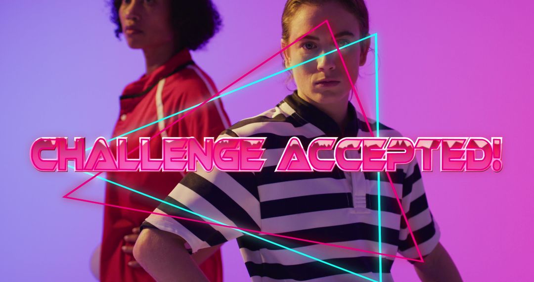 Female Rugby Players Embracing Challenge with Neon Vibes