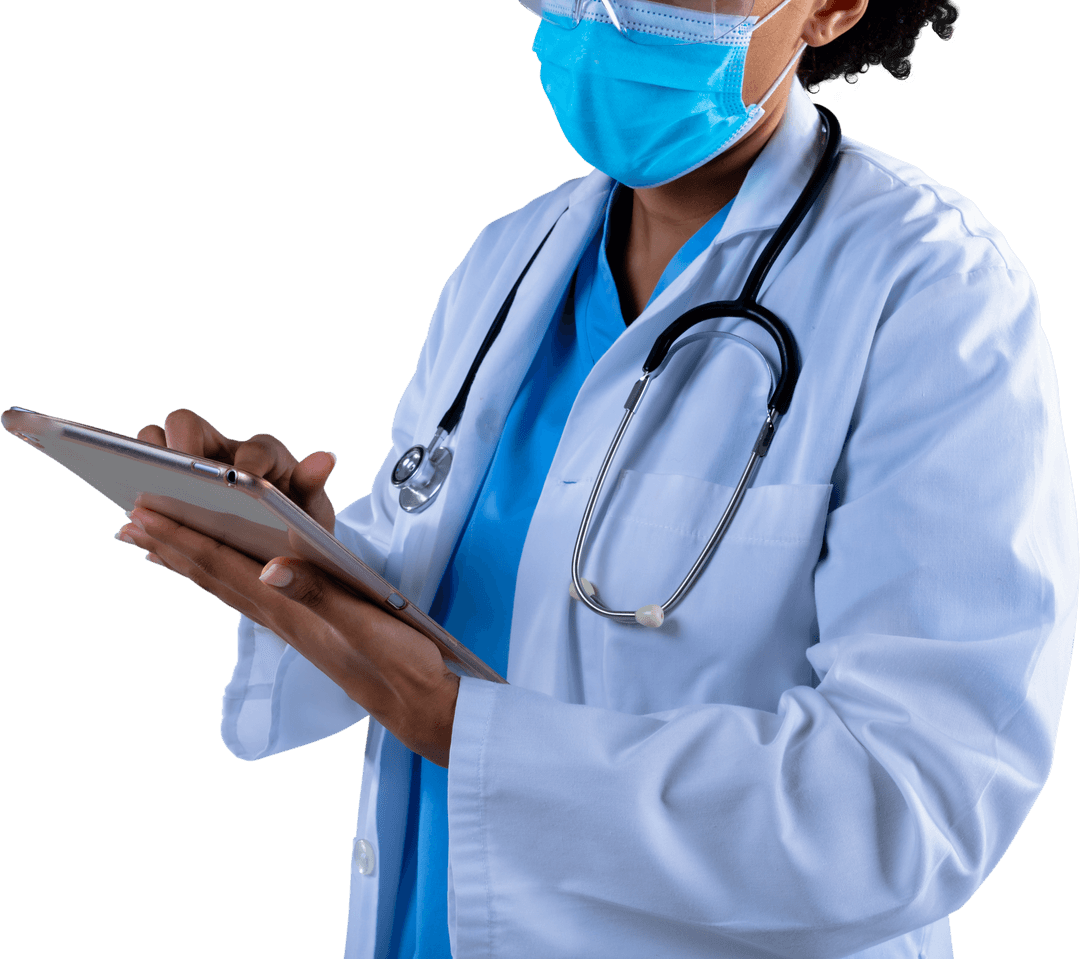 Transparent Scene of Female Doctor Using Tablet for Healthcare Data