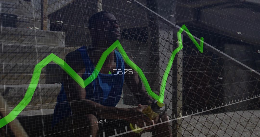 Athlete Analyzing Fitness Performance with Graph Overlay in Urban Setting