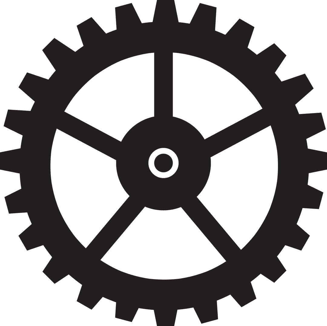 Black Cog Wheel Silhouette on Transparent Background for Engineering Designs