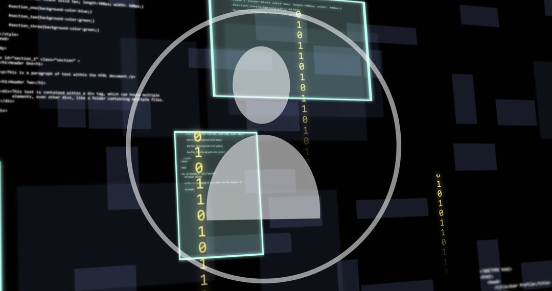 Futuristic Digital Interface with Technology Icons and Code