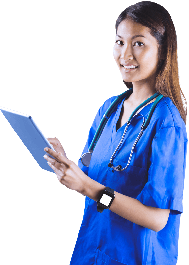 Transparent Asian Nurse Using Tablet Technology