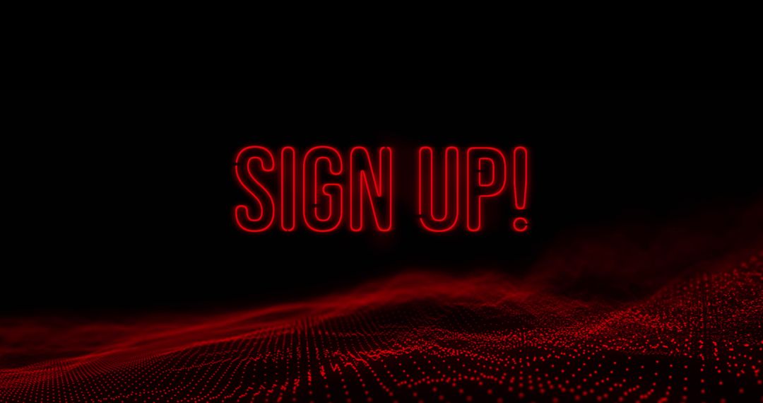 Red Neon Sign Up Text on Digital Mesh Background