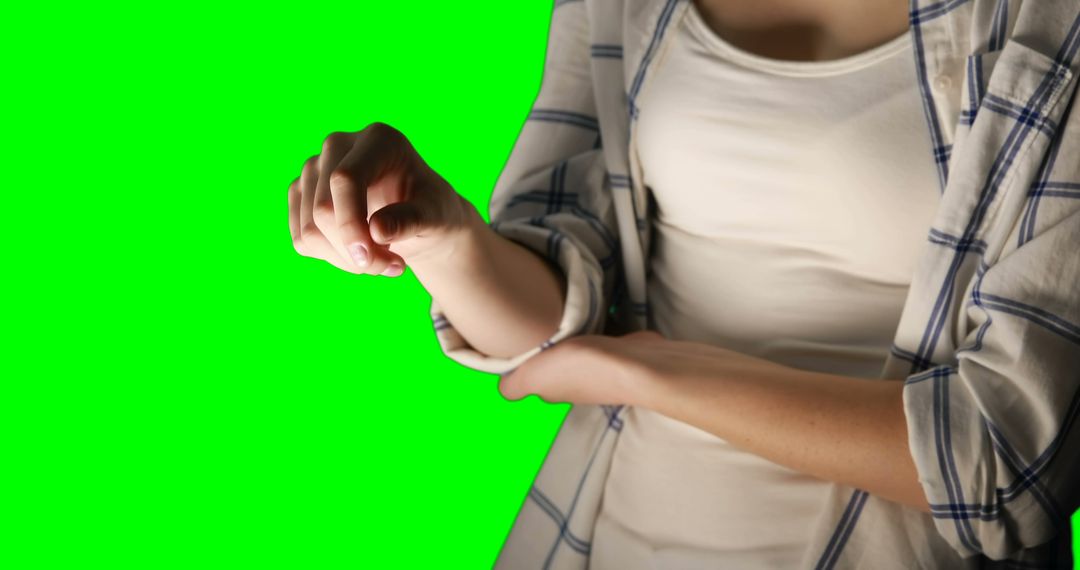 Female Gesture Hand Raised Digital Composition Green Screen Background - Free Images, Stock Photos and Pictures on Pikwizard.com