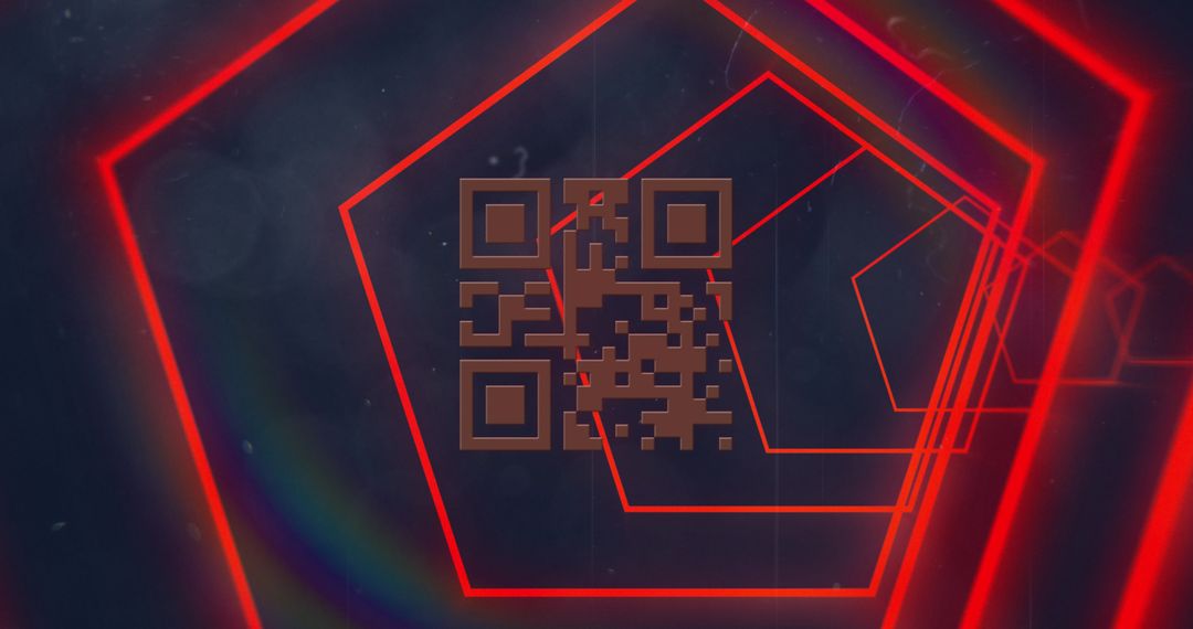 Red Neon Geometrical Shapes Overlay QR Code Art
