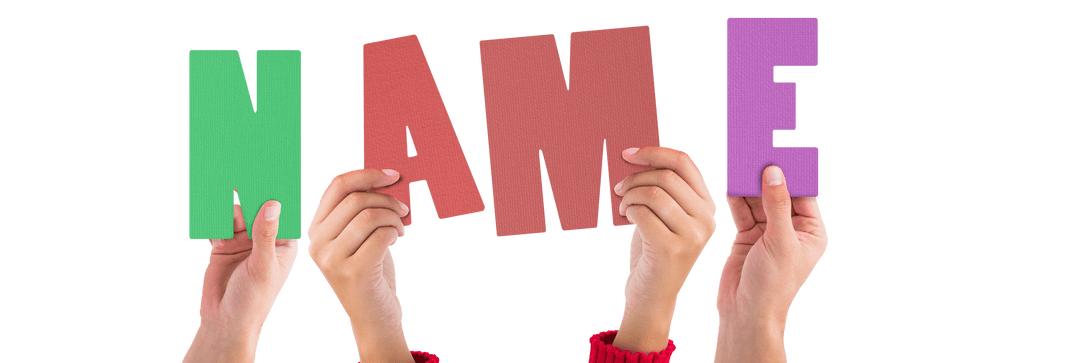 Hands Lifting Colorful Letters Forming Name on Transparent Background