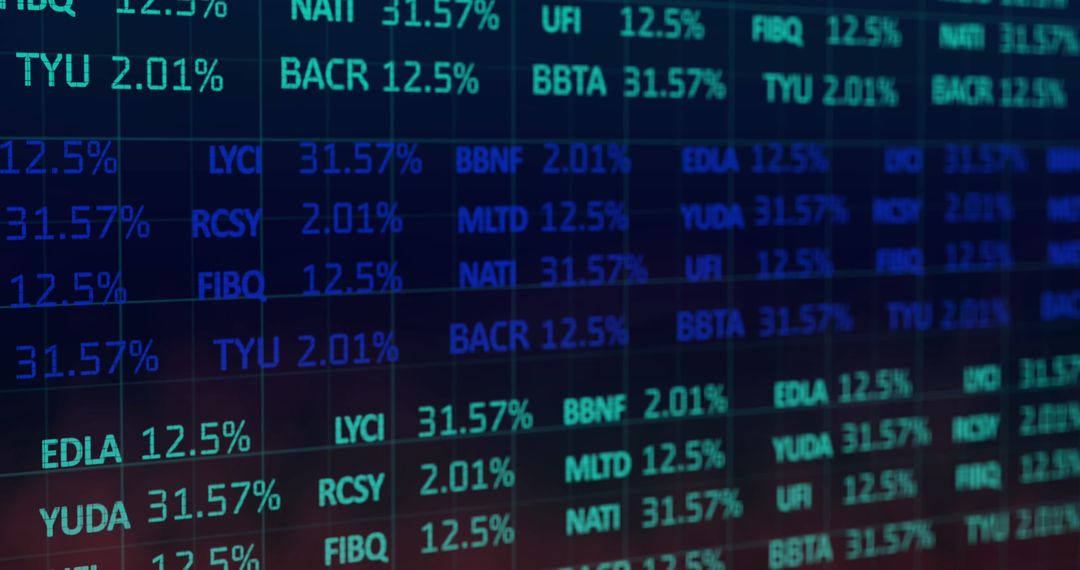 Glowing Financial Data Stream Displaying Market Tickers