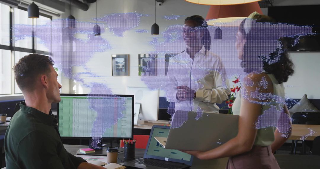 Modern Office Innovation with Holographic World Map