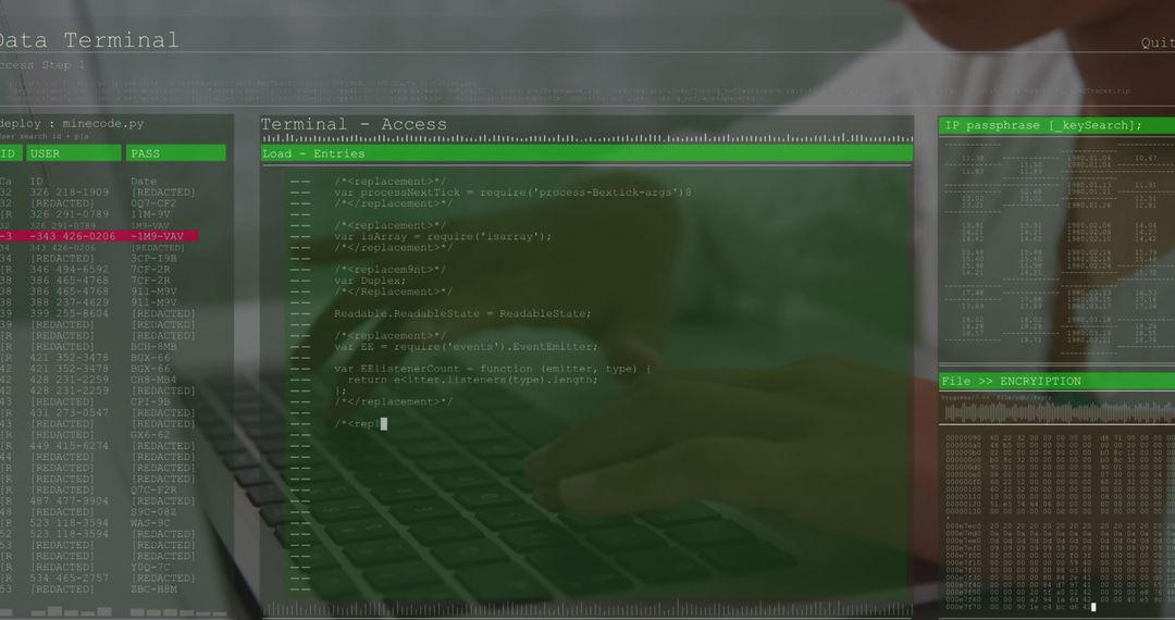 Hacker Coding on Laptop with Data Terminal Overlay - Free Images, Stock Photos and Pictures on Pikwizard.com