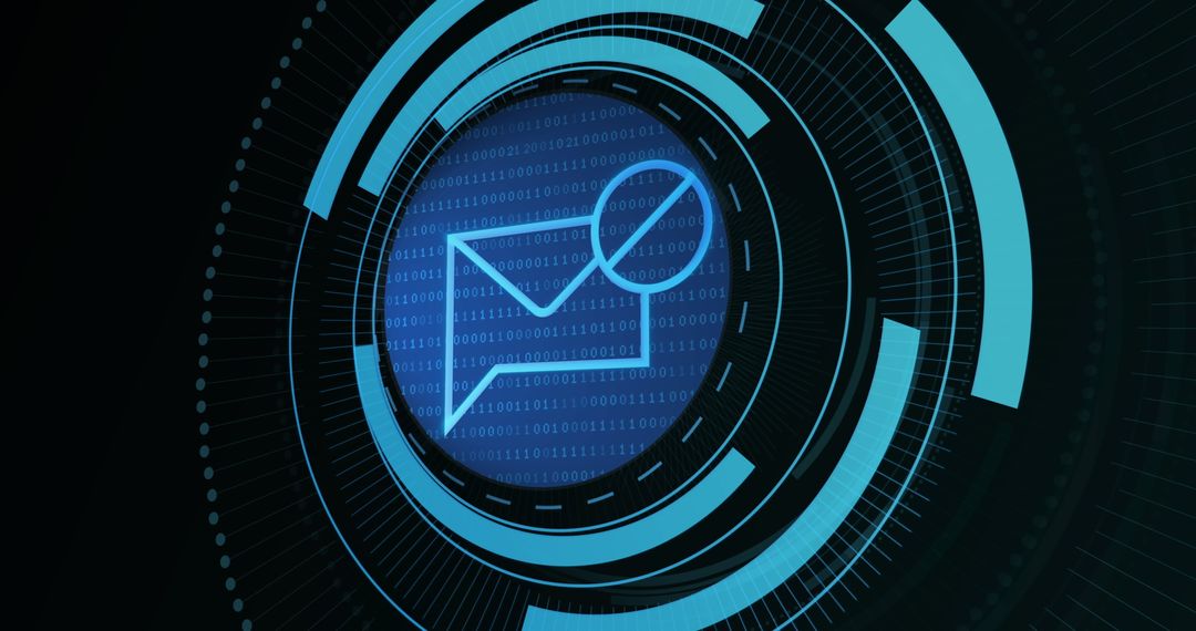Email Icon with Digital Elements in Blue Processing Theme