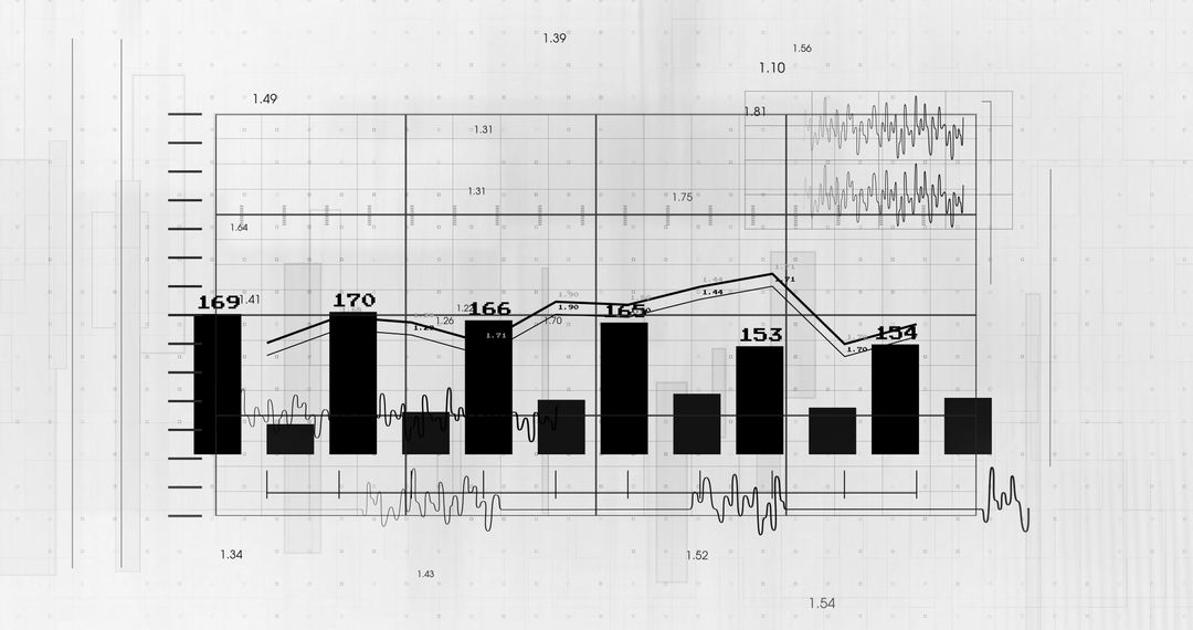 Abstract Financial Data and Statistical Graphs on White Background