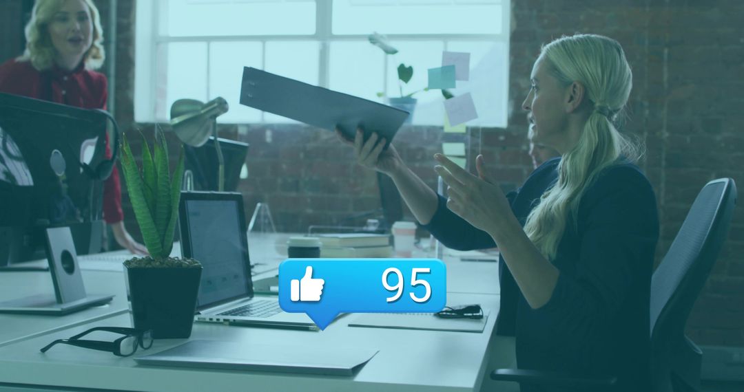 Collaborative Teamwork in Modern Office Environment with Digital Connectivity