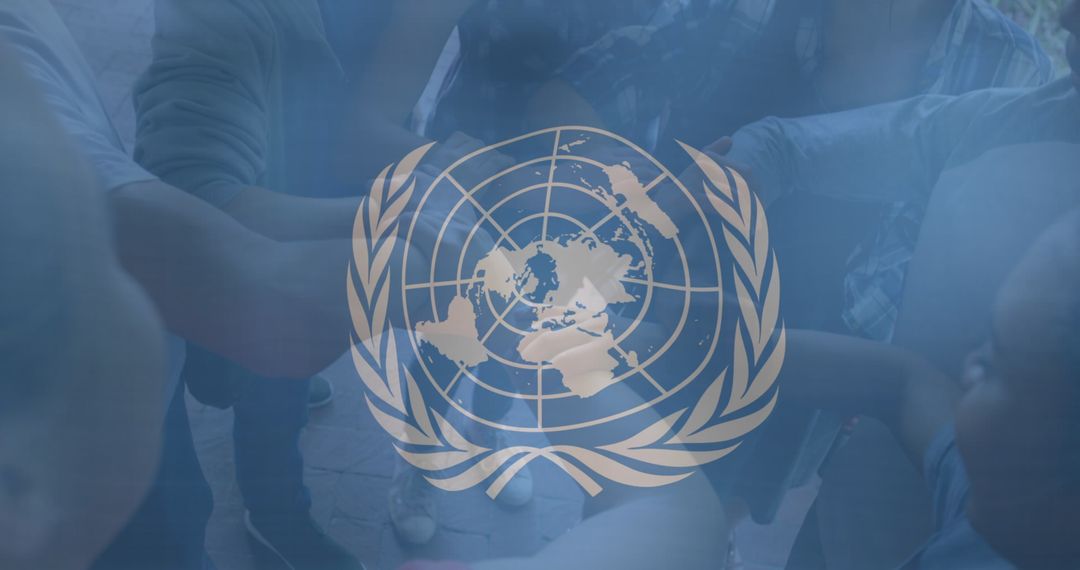 United Nations Symbol with Diverse Multicultural Teens Highlighting Global Cooperation
