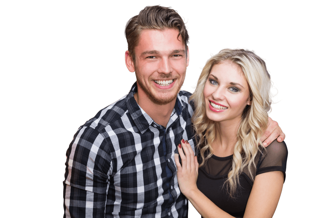 Caucasian Couple Smiling and Embracing on Transparent Background
