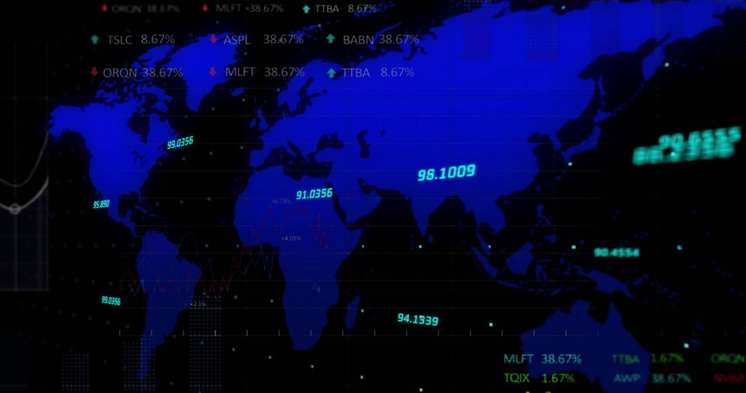 Global Financial Data with World Map on Contemporary Digital Interface